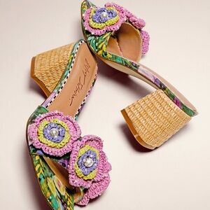 Betsy Johnson Dietrich block heel mule macrame slide sandal SZ 9.5